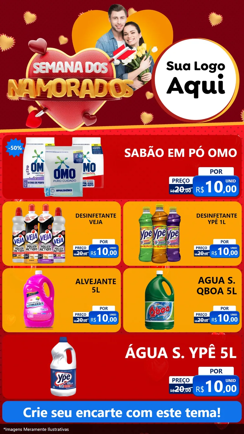 Modelo de TV para TV Vertical com o tema Semana dos Namorados para Produtos de Limpeza