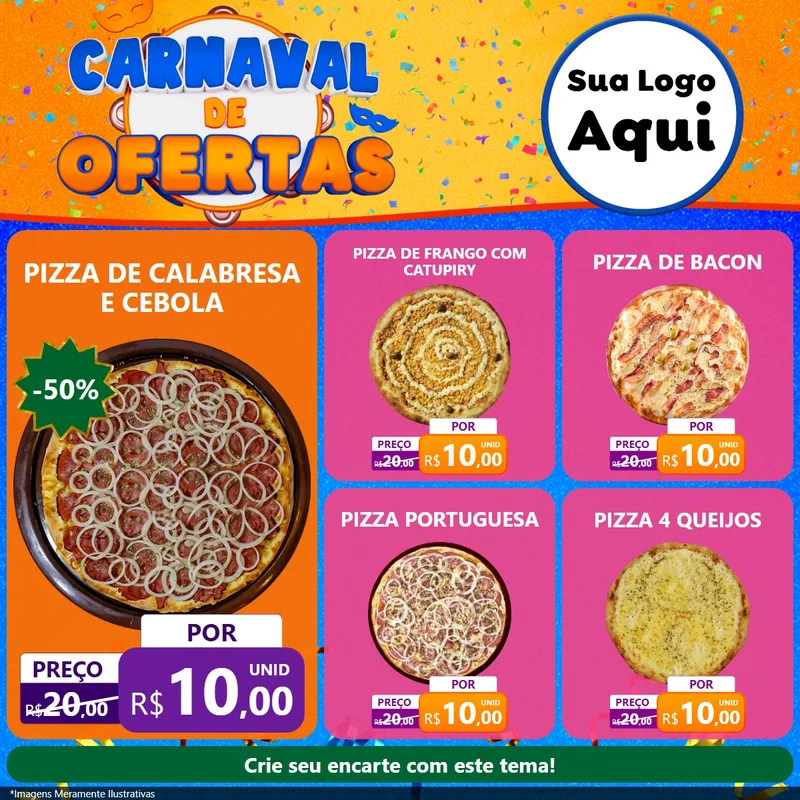 Modelo de Rede Social para Feed Facebook com o tema Carnaval de Ofertas para Pizzaria