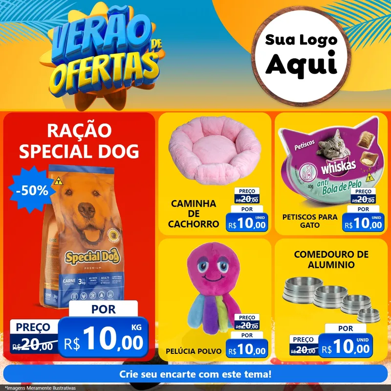 Modelo de Rede Social para Feed Facebook com o tema Verão de Ofertas para Pet Shop