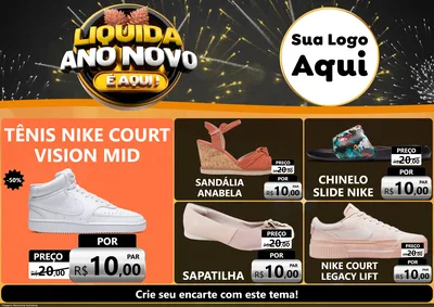 Modelo de Encarte para Encarte A4 Horizontal com o tema Liquida Ano Novo É Aqui! para Calçados