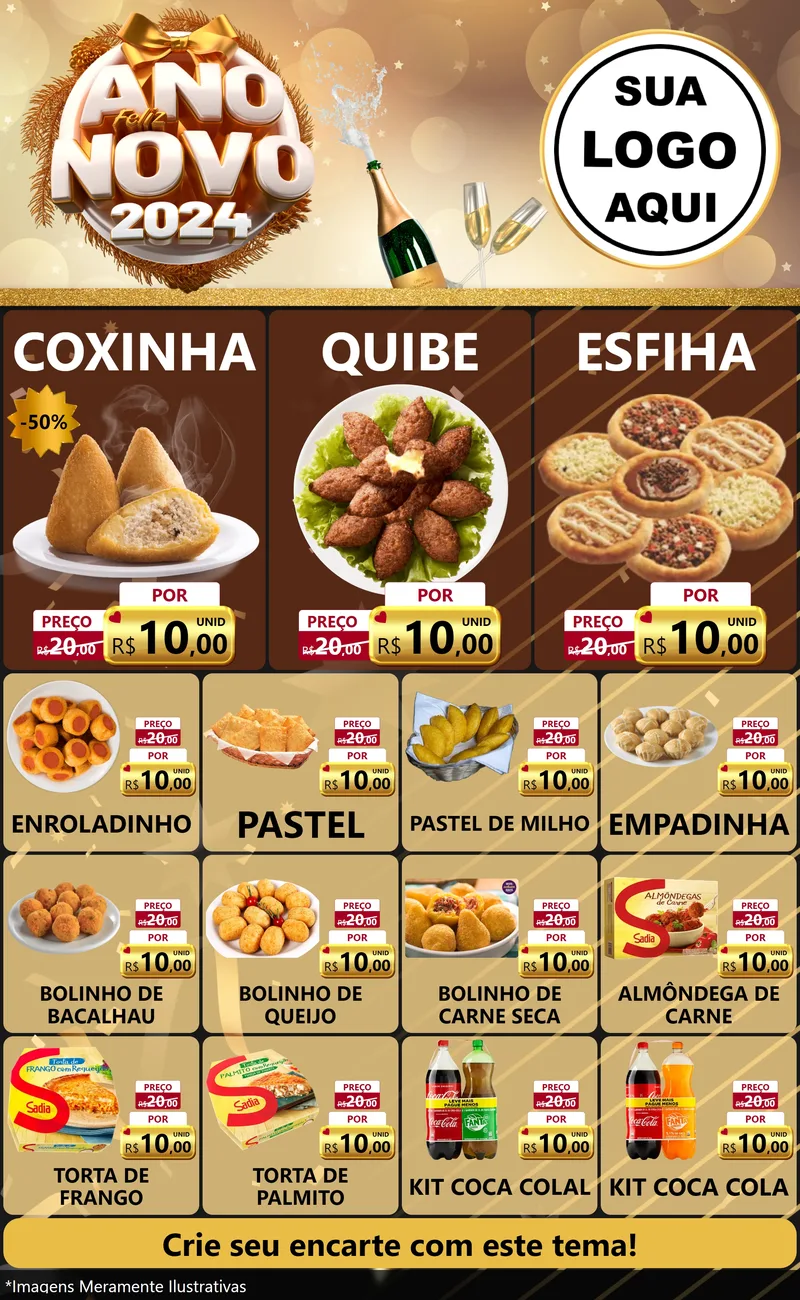 Modelo de Encarte para Encarte Grande com o tema Feliz Ano Novo 2027 para Salgadaria