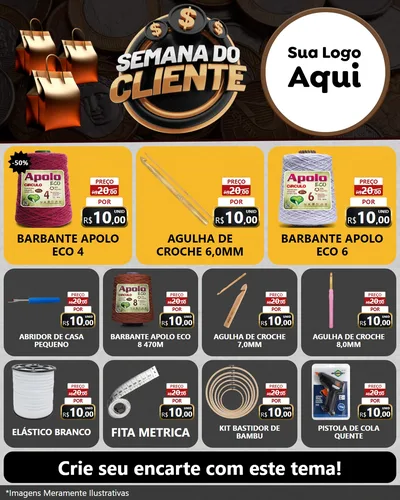 Modelo de Rede Social para Feed Instagram com o tema Semana do Cliente para Armarinho e Aviamentos