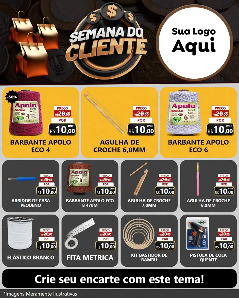 Modelo de Rede Social para Feed Instagram com o tema Semana do Cliente para Armarinho e Aviamentos
