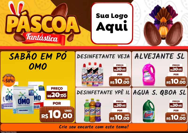 Modelo de Encarte para Encarte A4 Horizontal com o tema Páscoa Fantástica para Produtos de Limpeza