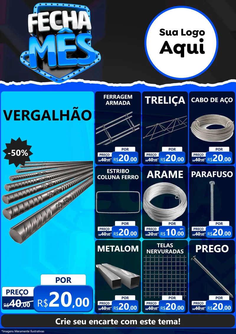 Modelo de Encarte para Encarte A4 Vertical com o tema Fecha Mês para Ferragens