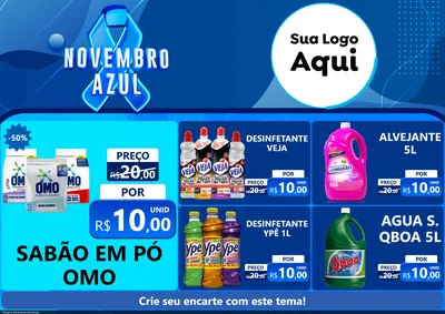 Modelo de Encarte para Encarte A4 Horizontal com o tema Novembro Azul para Produtos de Limpeza