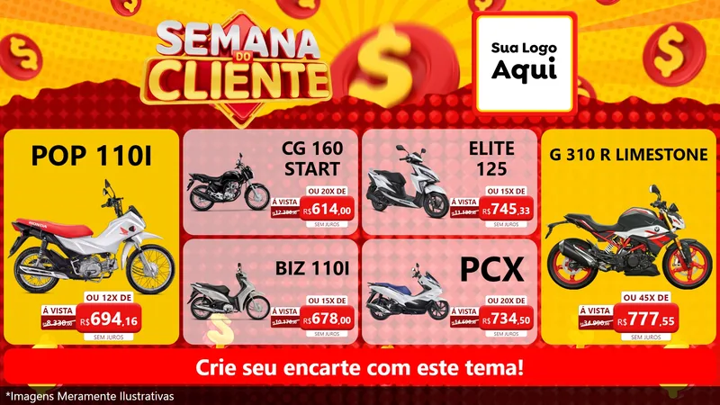 Modelo de TV para TV Horizontal com o tema Semana do Cliente para Concessionaria de Motos