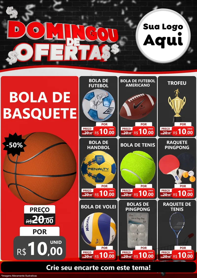 Modelo de Encarte para Encarte A4 Vertical com o tema Domingou de Ofertas para Artigos Esportivos