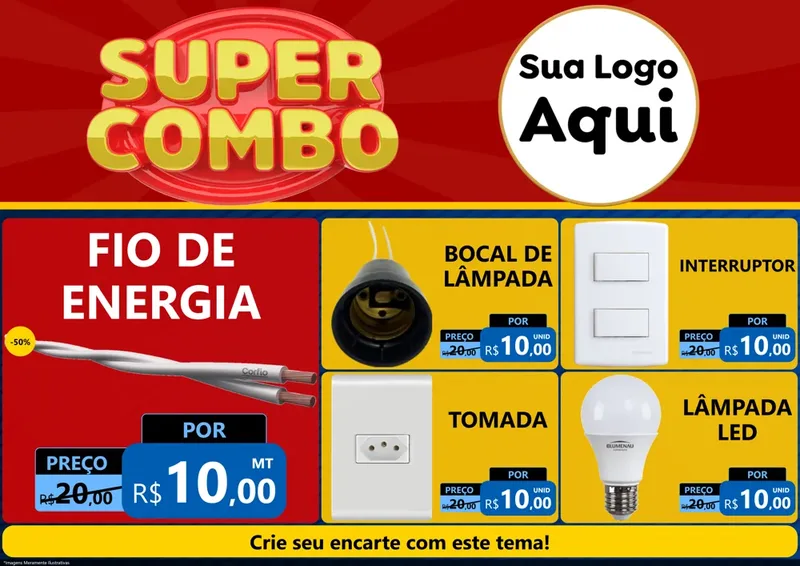 Modelo de Encarte para Encarte A4 Horizontal com o tema Super Combo para Materiais Elétricos