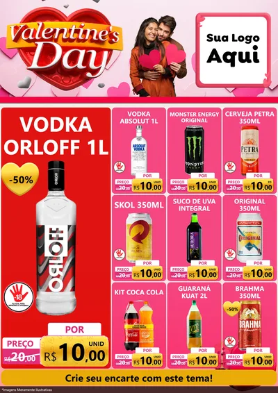 Modelo de Encarte para Encarte A4 Vertical com o tema Valentine's Day para Distribuidora de bebidas