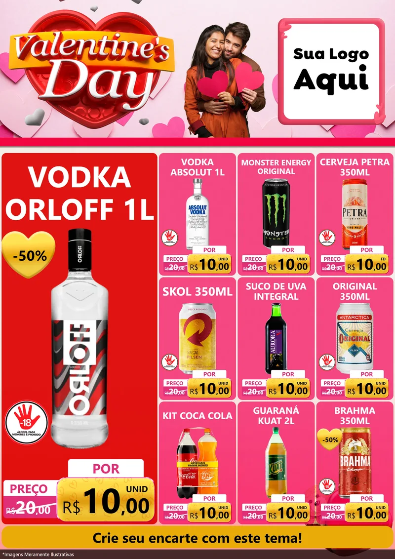 Modelo de Encarte para Encarte A4 Vertical com o tema Valentine's Day para Distribuidora de bebidas