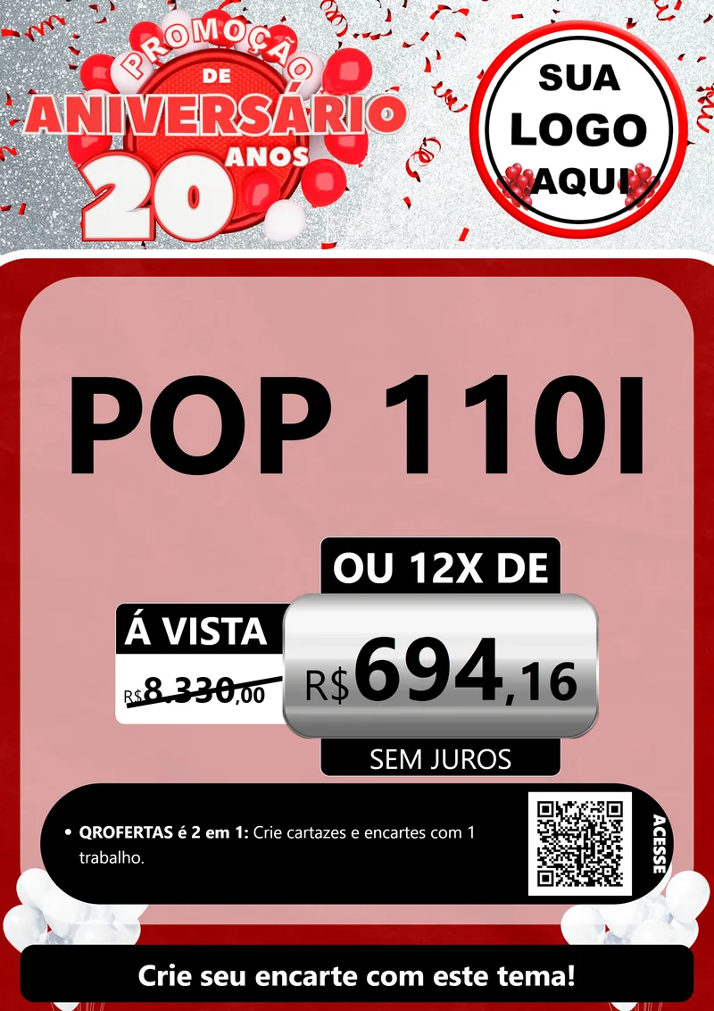 Modelo de Cartaz para Cartaz A4 Vertical com o tema Promoção de Aniversário - 20 Anos para Concessionaria de Motos
