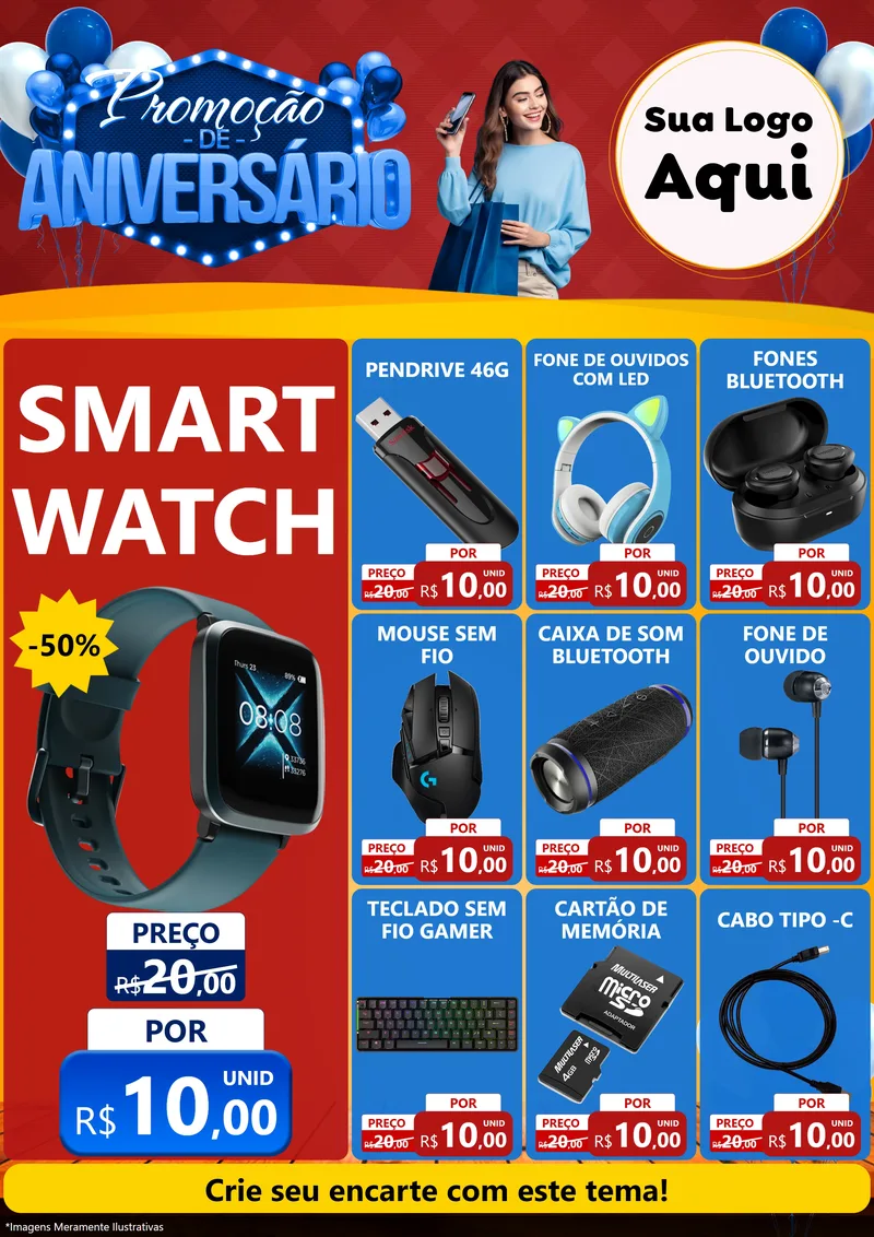 Modelo de Encarte para Encarte A4 Vertical com o tema Promoção de Aniversário para Informática
