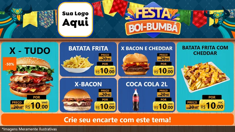 Modelo de TV para TV Horizontal com o tema Festa Boi Bumbá para Hamburgueria