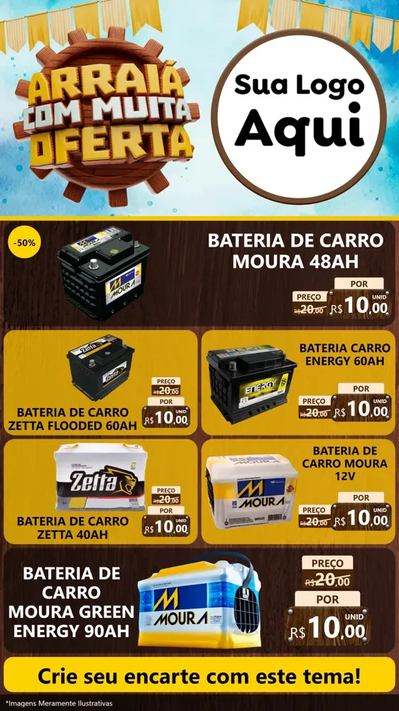 Modelo de TV para TV Vertical com o tema Ofertas de São João - Junina para Baterias Elétricas