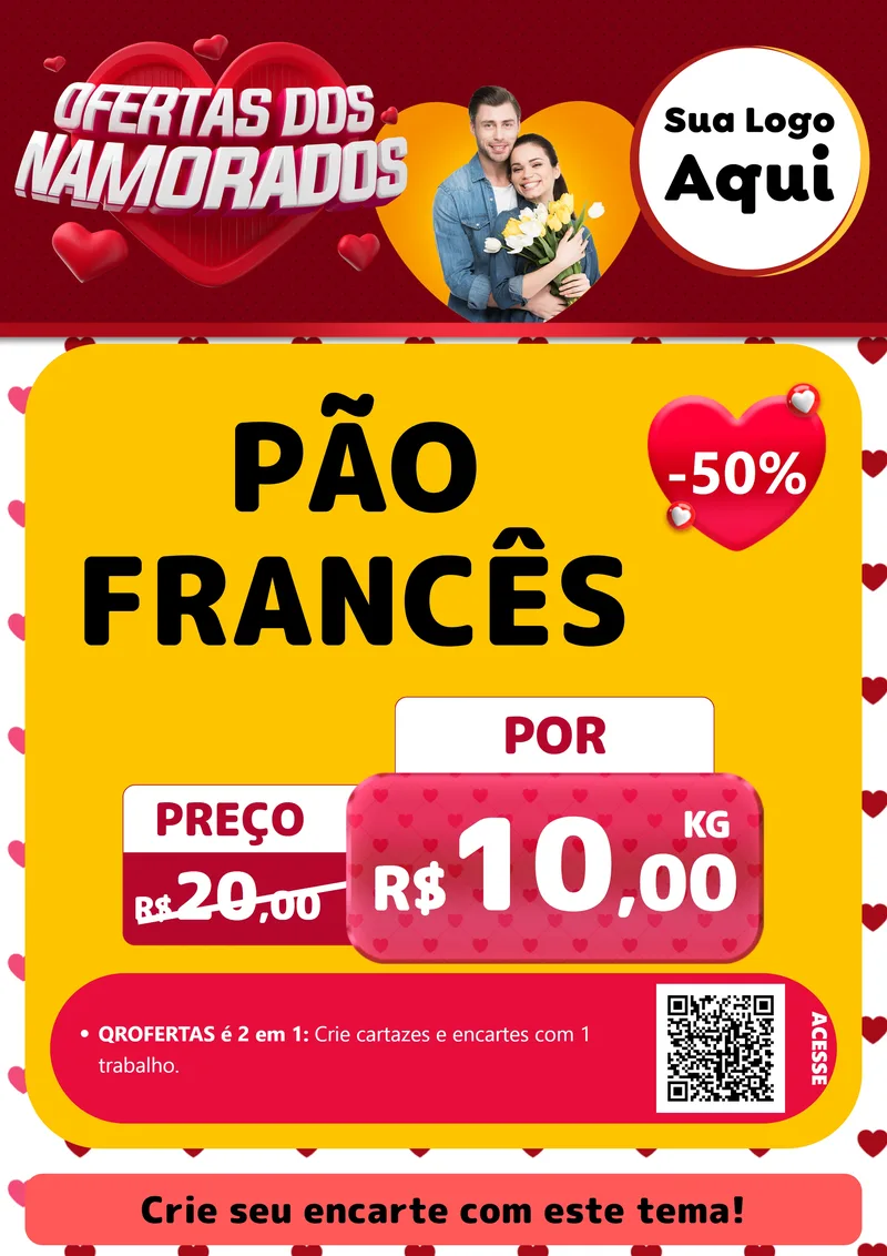 Modelo de Cartaz para Cartaz A4 Vertical com o tema Ofertas Dos Namorados para Padaria