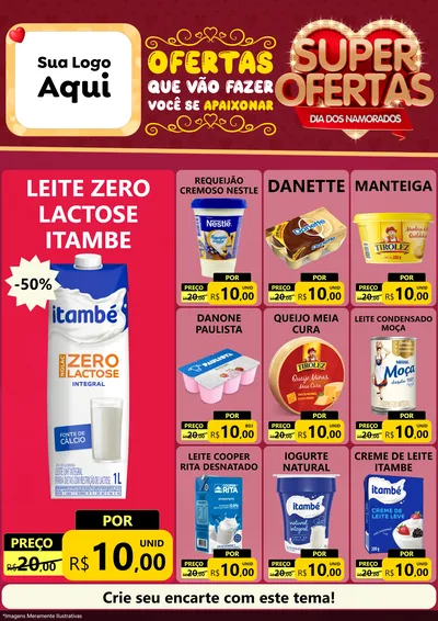 Modelo de Encarte para Encarte A4 Vertical com o tema Dia dos Namorados para Frios e Laticínios