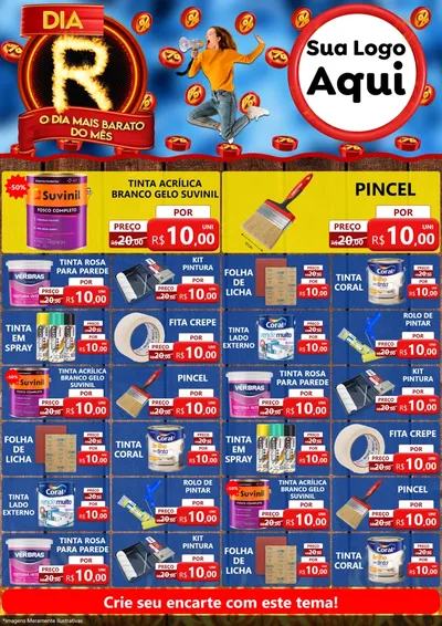 Modelo de Encarte para Encarte A4 Vertical com o tema Dia R - O Dia Mais Barato Do Mês para Tintas e Ferramentas