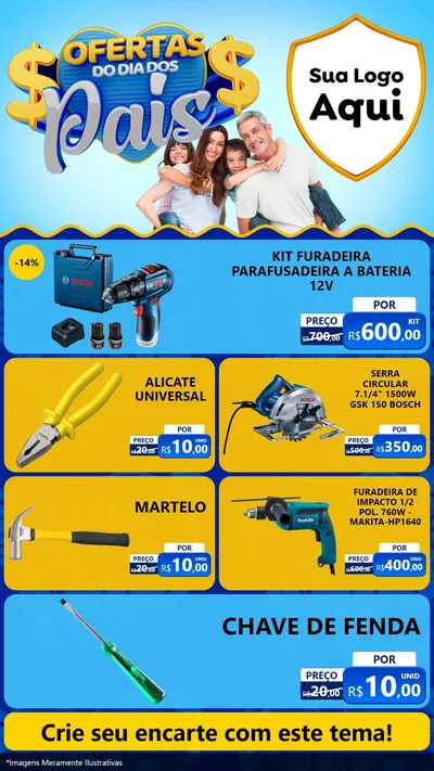 Modelo de TV para TV Vertical com o tema Ofertas do Dia dos Pais para Maquinas e Ferramentas