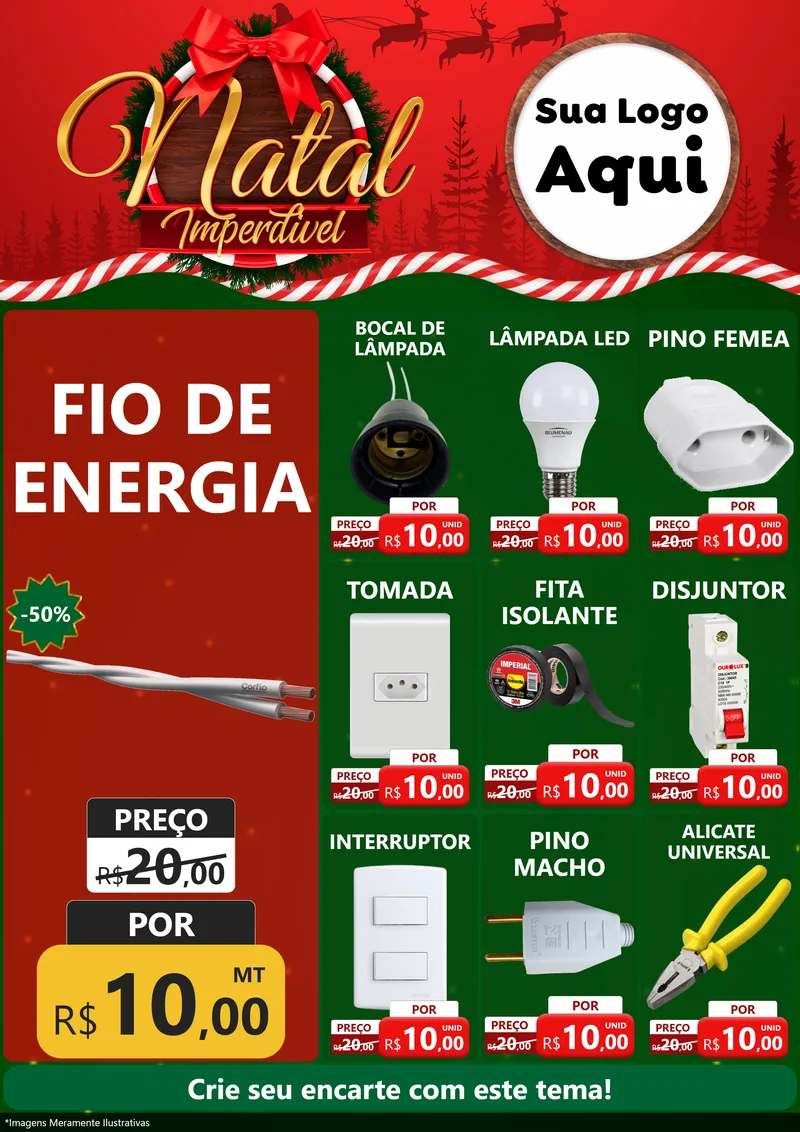 Modelo de Encarte para Encarte A4 Vertical com o tema Natal Imperdível para Materiais Elétricos