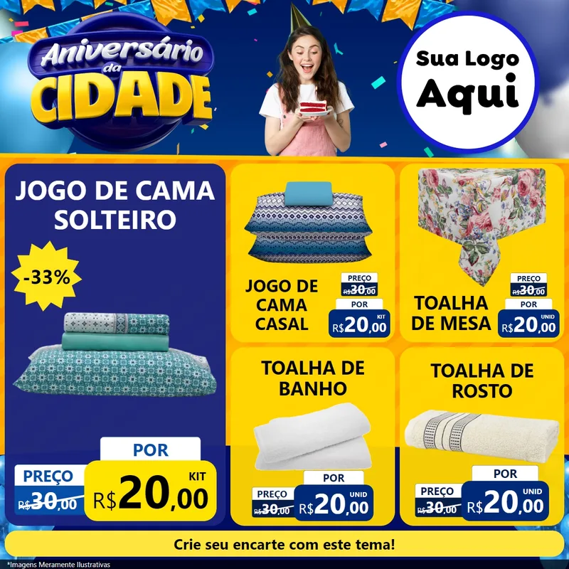 Modelo de Rede Social para Feed Facebook com o tema Aniversário da Cidade para Cama, Mesa e Banho