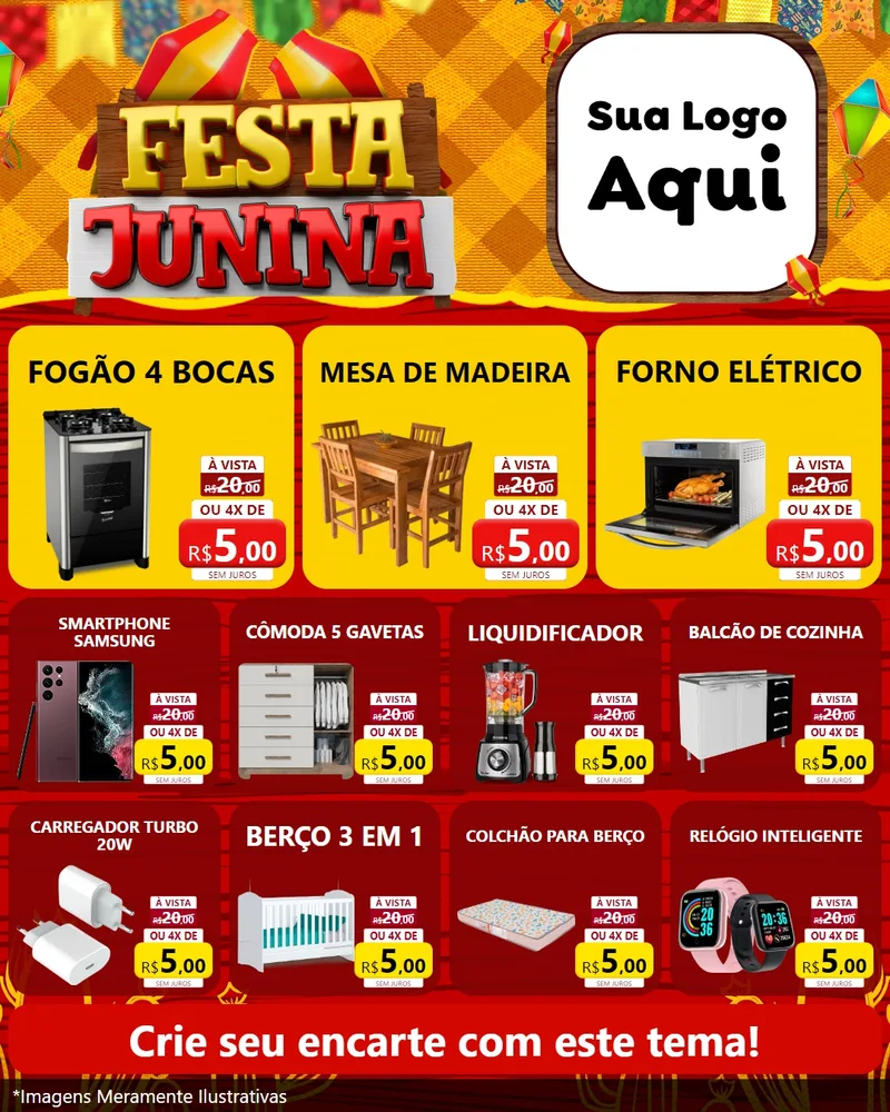 Modelo de Rede Social para Feed Instagram com o tema Festa Junina para Móveis e Eletro