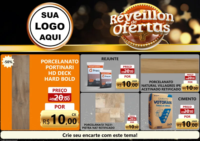 Modelo de Encarte para Encarte A4 Horizontal com o tema Réveillon de Ofertas para Pisos e revestimentos