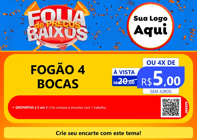 Modelo de Cartaz para Cartaz A4 Horizontal com o tema Folia de Preços Baixos para Móveis e Eletro
