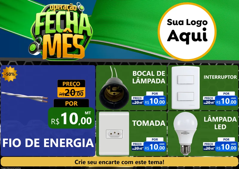 Modelo de Encarte para Encarte A4 Horizontal com o tema Operação Fecha Mês para Materiais Elétricos