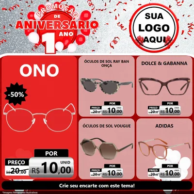Modelo de Rede Social para Feed Facebook com o tema Promoção de Aniversário - 1 Ano para Óticas
