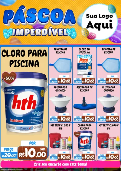 Modelo de Encarte para Encarte A4 Vertical com o tema Páscoa Imperdível para Produtos para Piscina