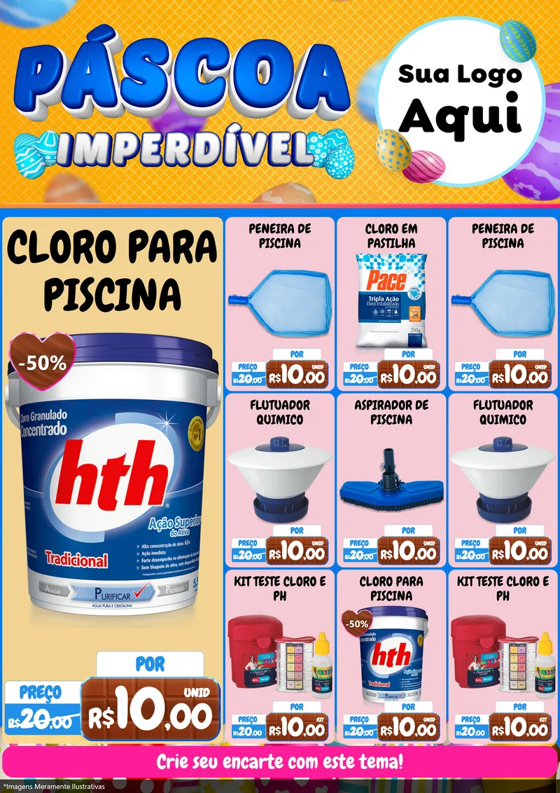 Modelo de Encarte para Encarte A4 Vertical com o tema Páscoa Imperdível para Produtos para Piscina