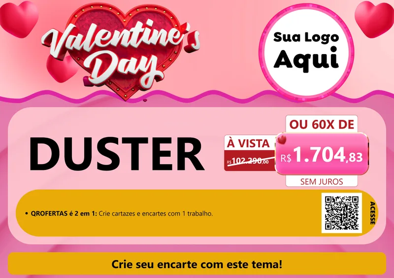 Modelo de Cartaz para Cartaz A4 Horizontal com o tema Valentine's Day para Concessionaria de Carros