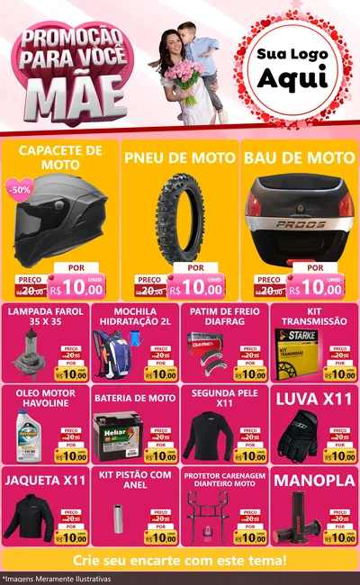 Modelo de Encarte para Encarte Grande com o tema Promoção Para Você Mãe para Moto peças