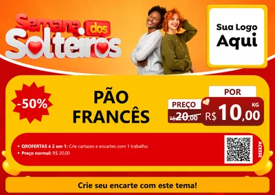 Modelo de Cartaz para Cartaz A4 Horizontal com o tema Semana dos Solteiros para Padaria
