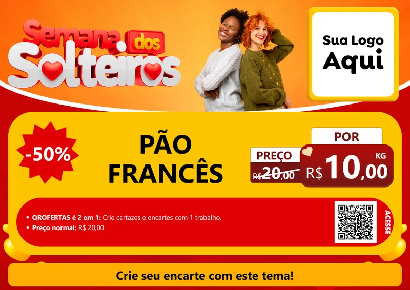 Modelo de Cartaz para Cartaz A4 Horizontal com o tema Semana dos Solteiros para Padaria