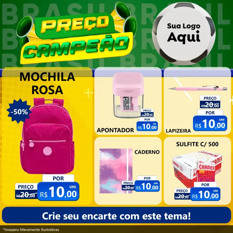 Modelo de Rede Social para Feed Facebook com o tema Preço Campeão - Copa para Papelaria