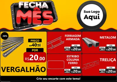 Modelo de Encarte para Encarte A4 Horizontal com o tema Fecha Mês para Ferragens