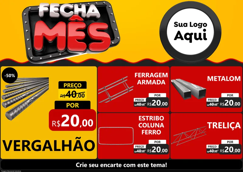 Modelo de Encarte para Encarte A4 Horizontal com o tema Fecha Mês para Ferragens