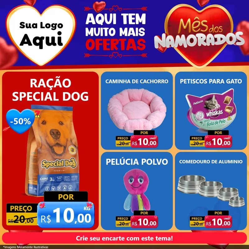 Modelo de Rede Social para Feed Facebook com o tema Mês dos Namorados para Pet Shop