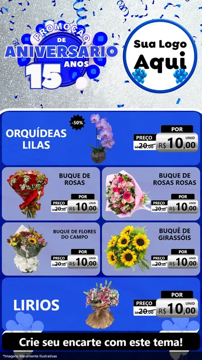 Modelo de TV para TV Vertical com o tema Promoção de Aniversário - 15 Anos para Floricultura e jardim