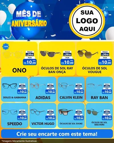 Modelo de Rede Social para Feed Instagram com o tema Mês de Aniversário para Óticas