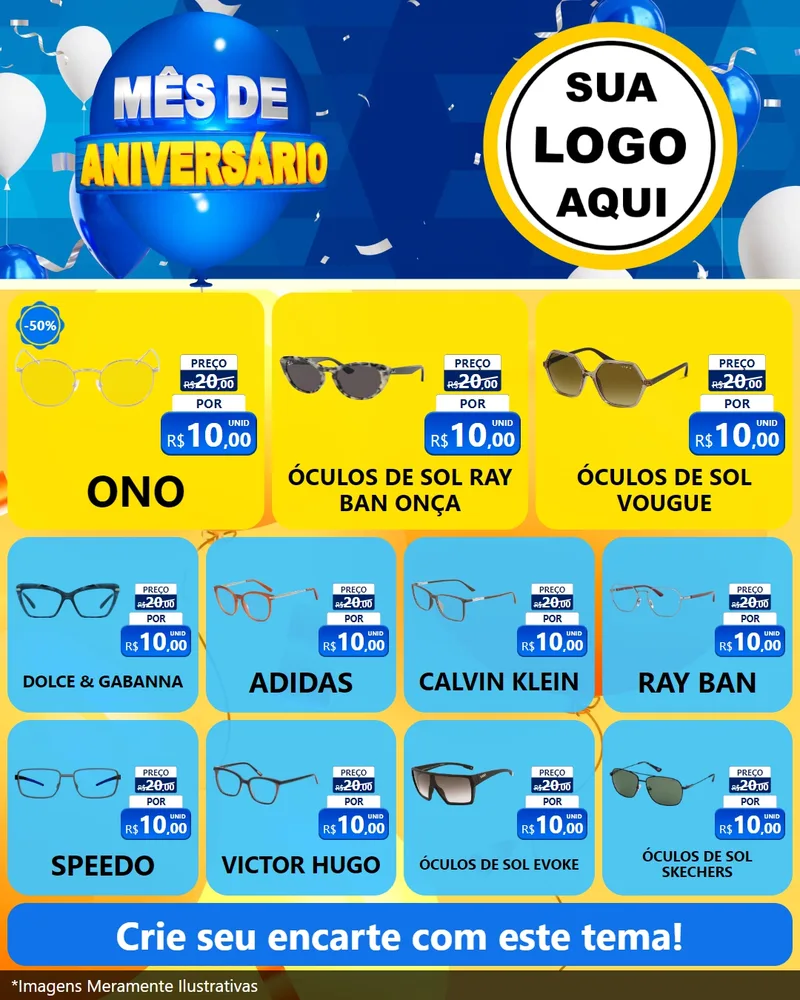 Modelo de Rede Social para Feed Instagram com o tema Mês de Aniversário para Óticas