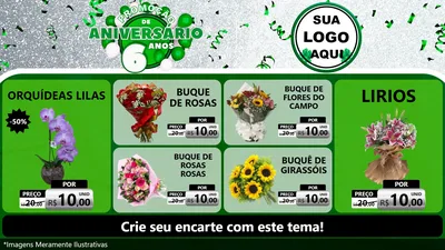 Modelo de TV para TV Horizontal com o tema Promoção de Aniversário - 6 Anos para Floricultura e jardim