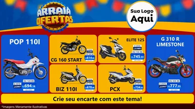 Modelo de TV para TV Horizontal com o tema Arraiá de Ofertas - Junina para Concessionaria de Motos