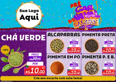 Modelo de Encarte para Encarte A4 Horizontal com o tema Pré Carnaval de Ofertas para Produtos Naturais