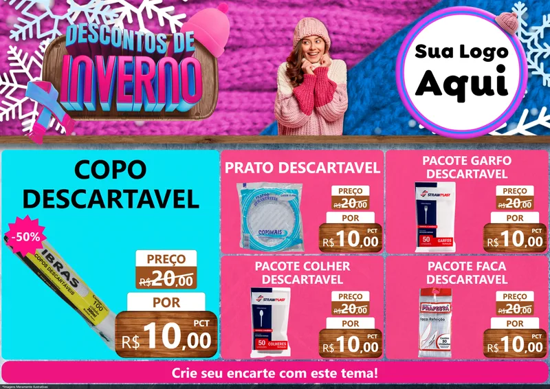 Modelo de Encarte para Encarte A4 Horizontal com o tema Descontos de Inverno para Embalagens
