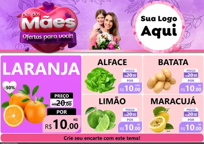 Modelo de Encarte para Encarte A4 Horizontal com o tema Dia das Mães Ofertas para Você! para Hortifrúti