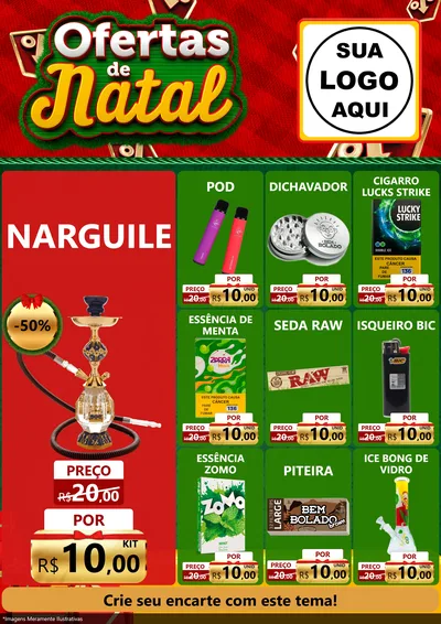 Modelo de Encarte para Encarte A4 Vertical com o tema Ofertas de Natal para Tabacaria