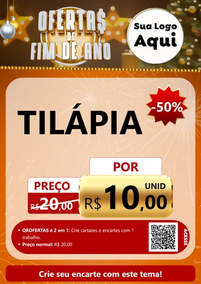 Modelo de Cartaz para Cartaz A4 Vertical com o tema Ofertas de Fim de Ano para Peixaria